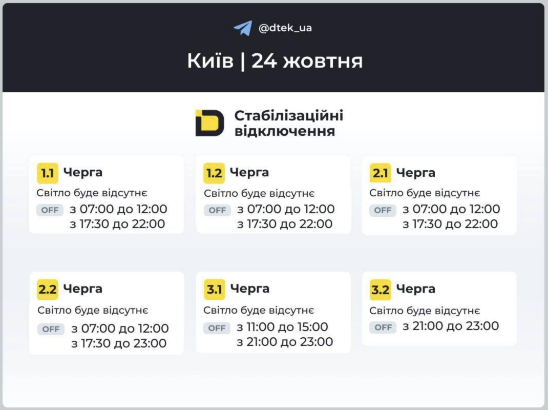 У Києві на п’ятницю запроваджено стабілізаційні відключення світла: де та коли не буде електрики