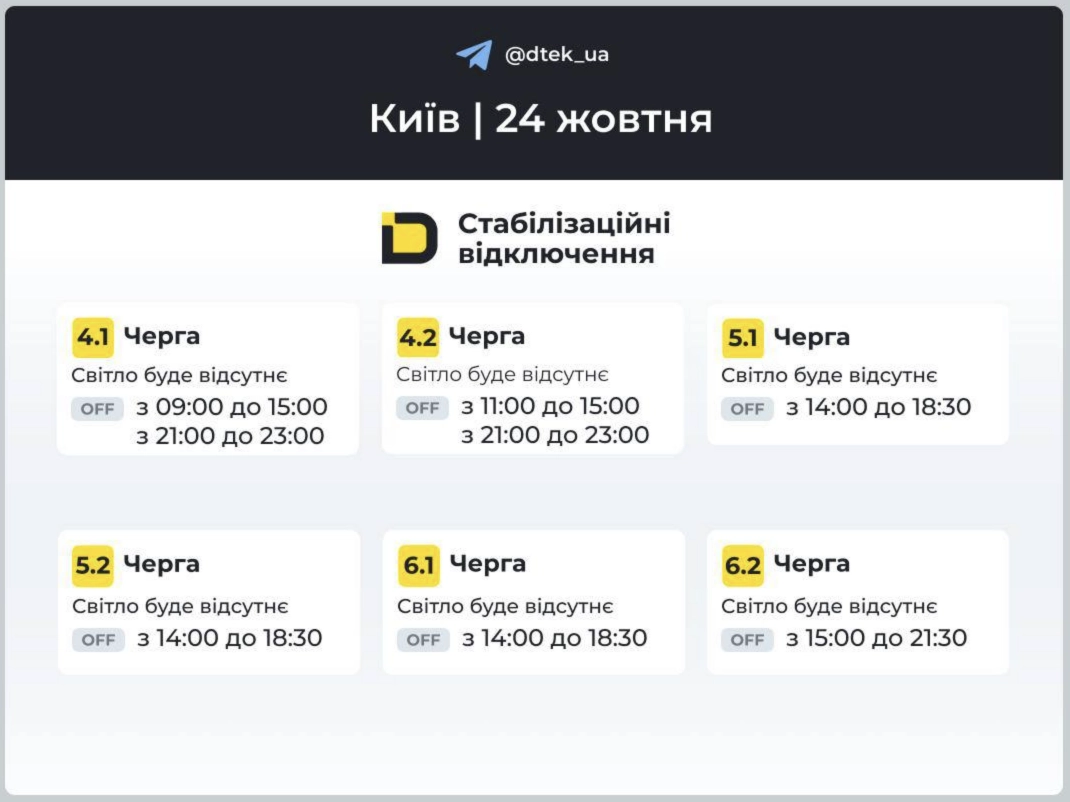 У Києві на п’ятницю запроваджено стабілізаційні відключення світла: де та коли не буде електрики