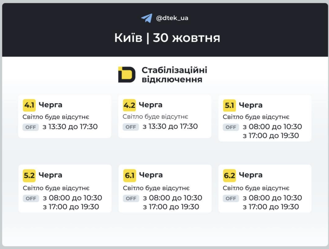 Нові графіки відключень світла у Києві та Київській області
