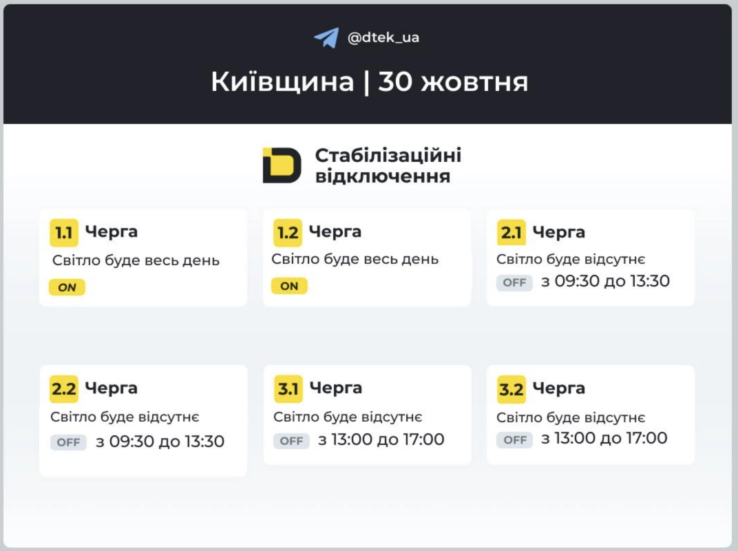 Нові графіки відключень світла у Києві та Київській області