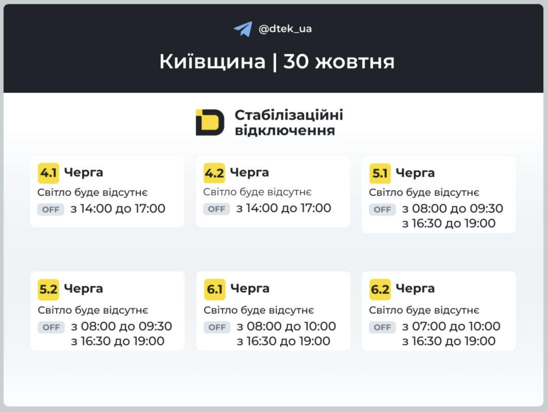Нові графіки відключень світла у Києві та Київській області