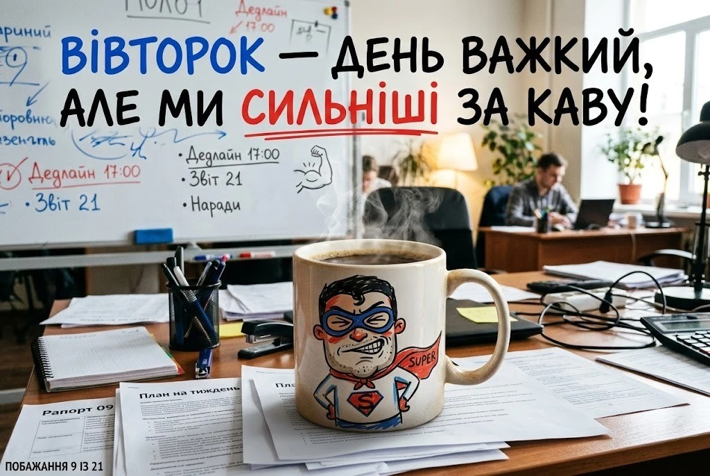 Доброго вівторка: душевні побажання, затишні листівки та прикольні картинки для гарного настрою