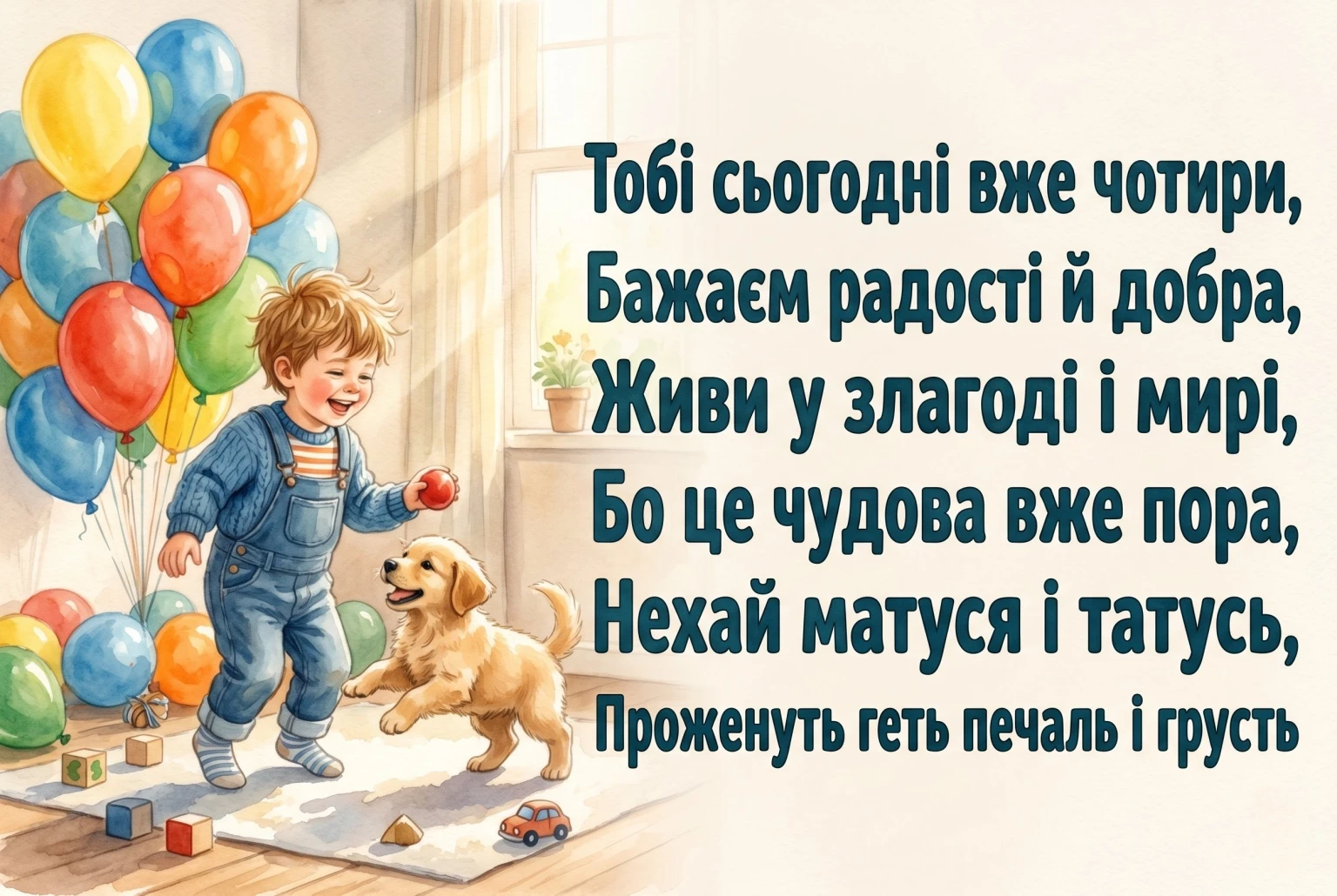 4 роки маленькому герою: найкращі привітання у віршах та своїми словами