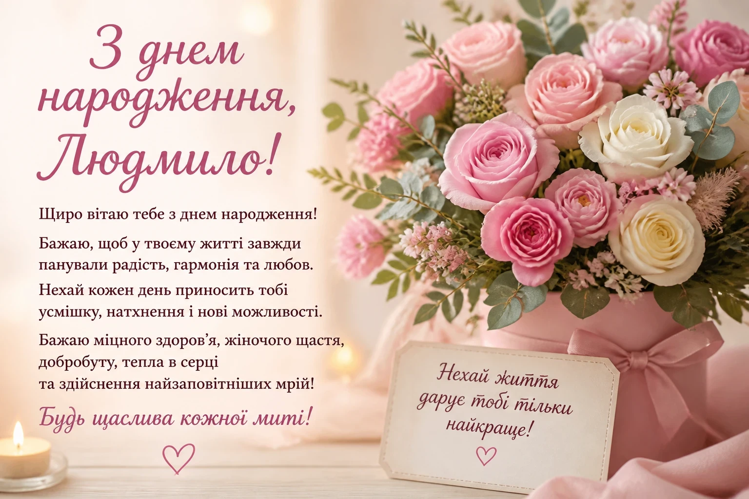 Щирі привітання з днем народження для Людмили